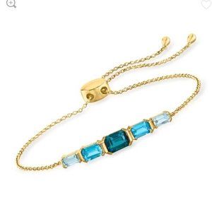 Ross-Simons Gold Plated Blue Tonal Topaz Adjustable Bracelet